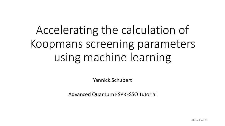 Accelerating the calculation of Koopmans screening parameters using machine learning
